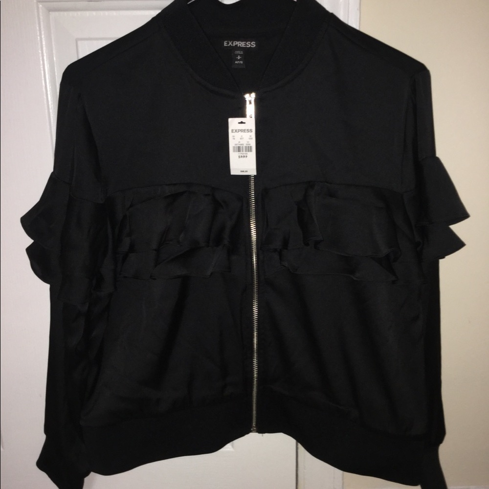 Express Petite Ruffle Bomber Jacket - Picture 5 of 5